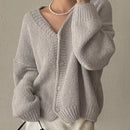Dazy cardigan holgado de punto de color liso con cuello en v para mujer