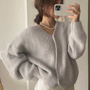 Dazy cardigan holgado de punto de color liso con cuello en v para mujer