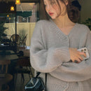Dazy cardigan holgado de punto de color liso con cuello en v para mujer