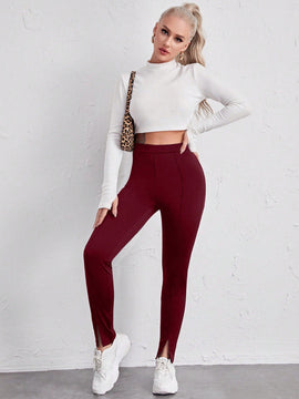 EZwear Leggings De Color Solido Para Mujer Con Diseno De Abertura En La Pierna