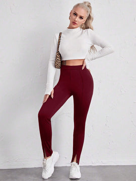 EZwear Leggings De Color Solido Para Mujer Con Diseno De Abertura En La Pierna