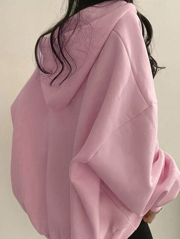 Ezwear sudadera con capucha de manga larga informal con estampado de letra, hombros caidos y cordon, para otono