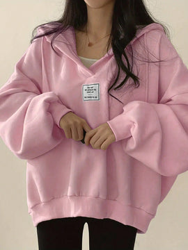 Ezwear sudadera con capucha de manga larga informal con estampado de letra, hombros caidos y cordon, para otono