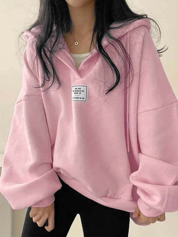 Ezwear sudadera con capucha de manga larga informal con estampado de letra, hombros caidos y cordon, para otono
