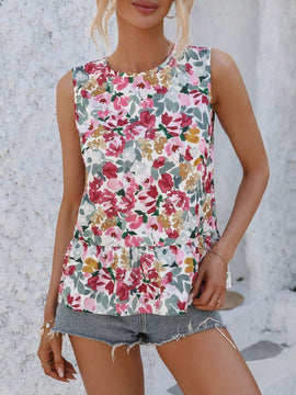 VCAY Blusa Sin Mangas Con Estampado Floral Para Mujer