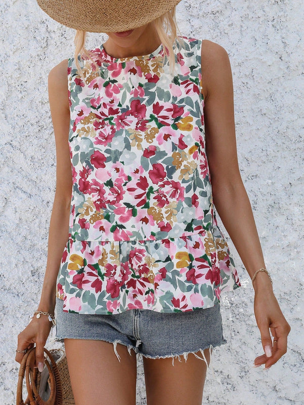 VCAY Blusa Sin Mangas Con Estampado Floral Para Mujer