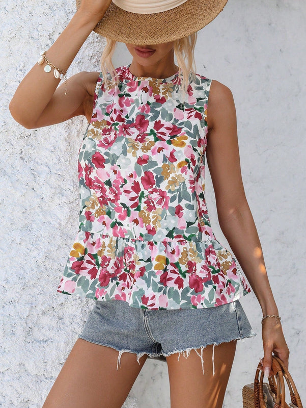 VCAY Blusa Sin Mangas Con Estampado Floral Para Mujer