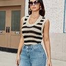 Frenchy Chaleco De Sueter De Punto Hueco Para Mujer Con Rayas De Colores Contrastantes