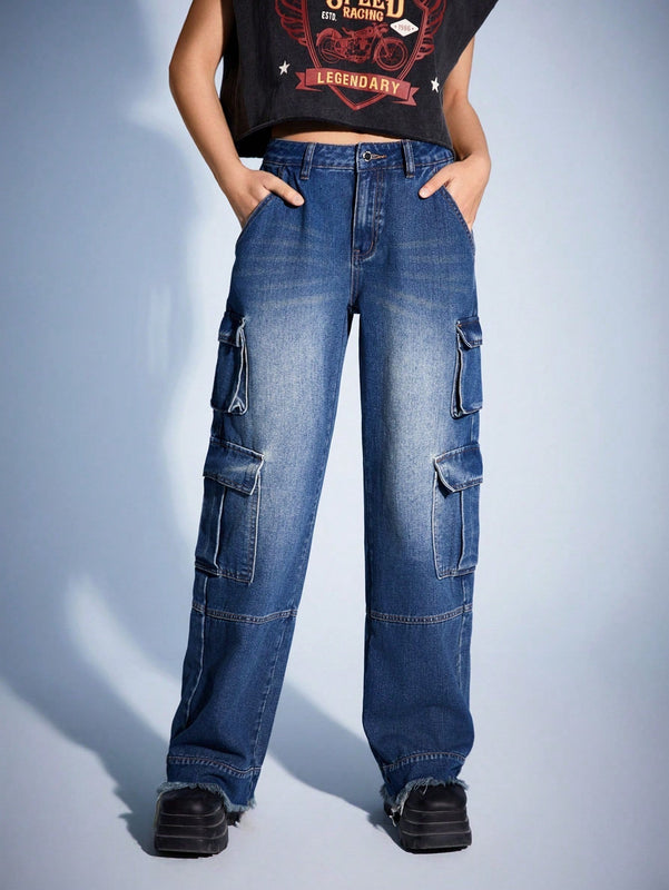 Forever 21 Jeans De Pierna Recta Con Bolsillo Diagonal De Cintura Baja