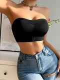 Sujetador Acolchado Con Broche Frontal Y Realce Para Mujer, Negro