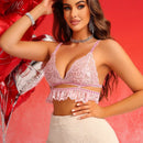 Sujetador De Encaje Sexy Para Mujer Sin Alambre, Ropa Interior En Detalle Con Forma De Corazon Hueco