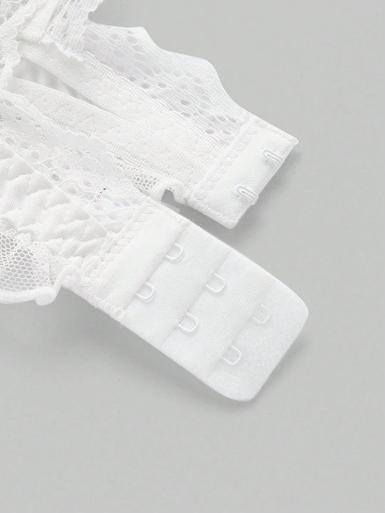 ROMWE Kawaii Conjunto De Lenceria Con Ribete De Encaje Decorado Con Lazo Para Mujer