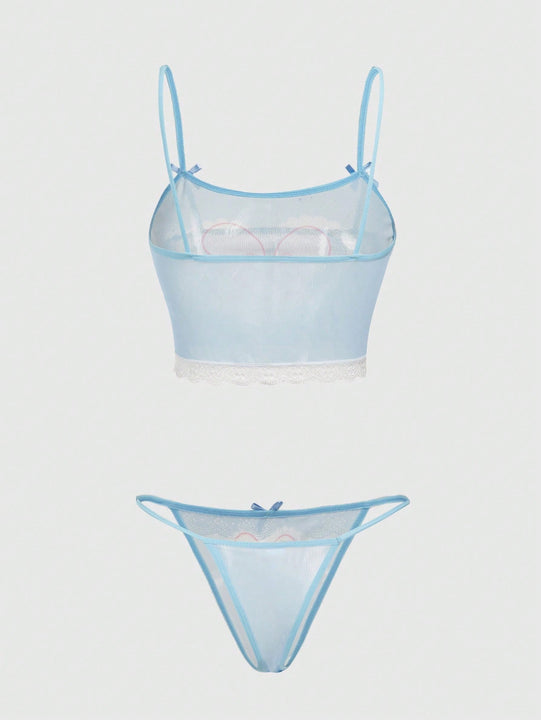 ROMWE Kawaii Lindo Conjunto De Ropa Interior De Encaje De Conejo