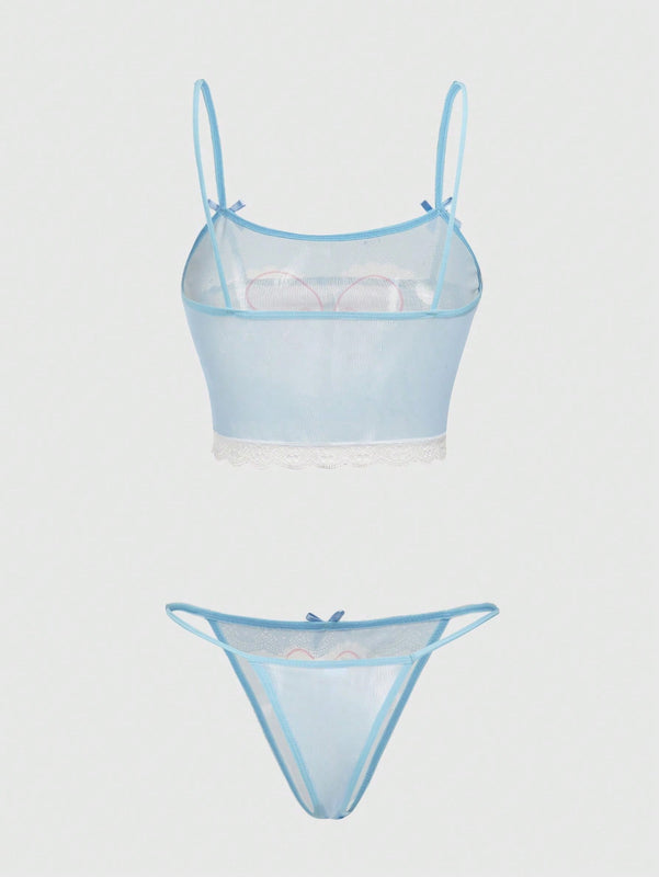 ROMWE Kawaii Lindo Conjunto De Ropa Interior De Encaje De Conejo