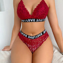 Serie Romantica De Lenceria Sexy De Encaje De Cinta Con Impresion De Letras Alphabet, 2 Piezas Por Conjunto