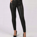 Pantalones Pu Solido Con Bolsillos