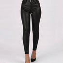 Pantalones Pu Solido Con Bolsillos