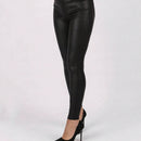 Pantalones Pu Solido Con Bolsillos