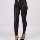 Pantalones Pu Solido Con Bolsillos