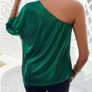 Clasi Camisa De Mujer Con Cuello Asimetrico Brillante Y Manga Murcielago