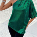 Clasi Camisa De Mujer Con Cuello Asimetrico Brillante Y Manga Murcielago