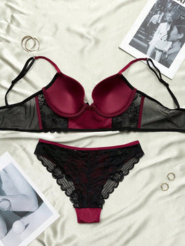 Nina Bonheur 1 set de sujetador y braguita sexy para mujer con encaje y aro de soporte