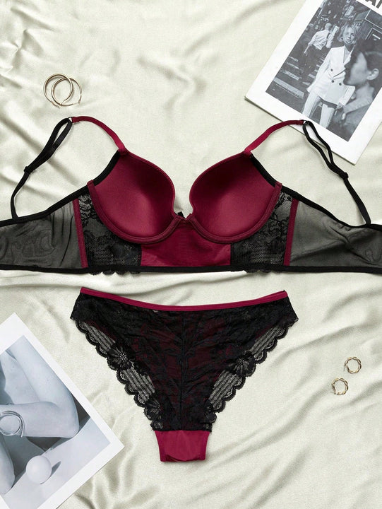 Nina Bonheur 1 set de sujetador y braguita sexy para mujer con encaje y aro de soporte