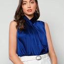 BIZwear Camisa Plisada De Color Solido Para Mujeres