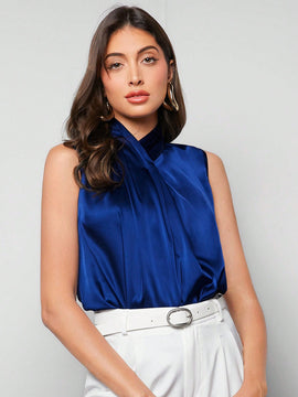 BIZwear Camisa Plisada De Color Solido Para Mujeres