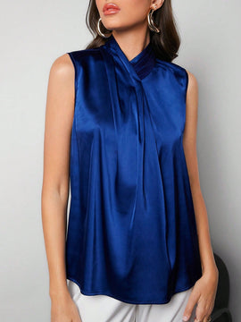 BIZwear Camisa Plisada De Color Solido Para Mujeres