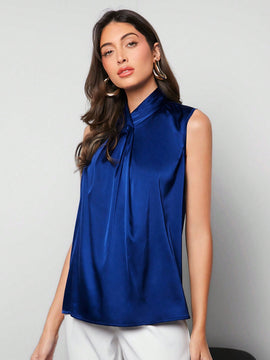 BIZwear Camisa Plisada De Color Solido Para Mujeres