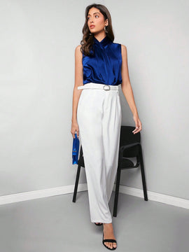 BIZwear Camisa Plisada De Color Solido Para Mujeres