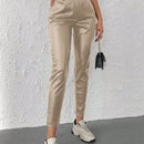 Pantalones conicos casuales con diseno de botones de color liso