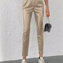 Pantalones conicos casuales con diseno de botones de color liso