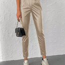 Pantalones conicos casuales con diseno de botones de color liso