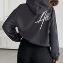 Sudadera con capucha con forro termico, hombros caidos y bordado de letras, 95% algodon