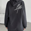Sudadera con capucha con forro termico, hombros caidos y bordado de letras, 95% algodon