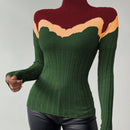 Essnce Sueter De Punto Acanalado Con Cuello Alto Y Bloques De Color Para Mujer