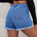 Shorts De Mezclilla Desgastados Y Deshilachados Para Mujeres