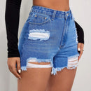 Shorts De Mezclilla Desgastados Y Deshilachados Para Mujeres