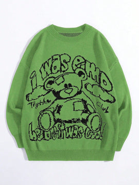 EZwear Sudadera De Manga Larga Y Patron De Oso De Dibujos Animados Y Eslogan De Corte Holgado