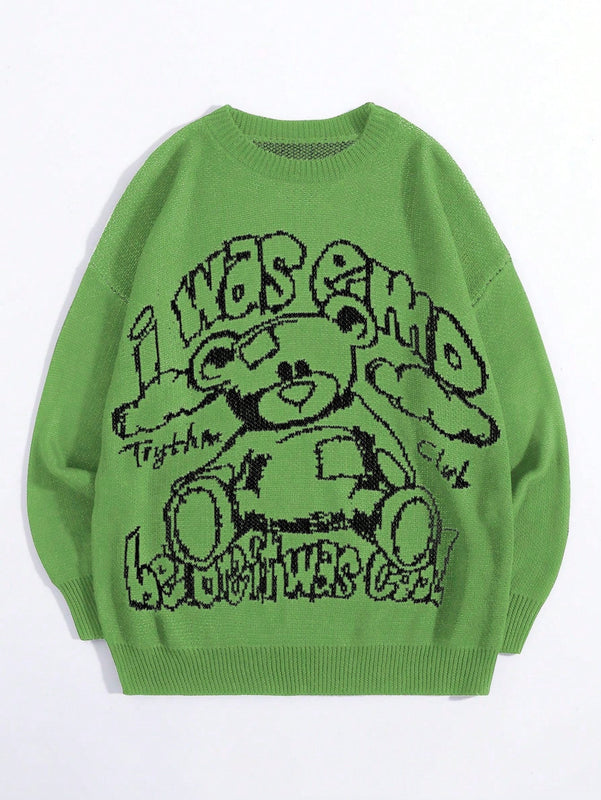EZwear Sudadera De Manga Larga Y Patron De Oso De Dibujos Animados Y Eslogan De Corte Holgado