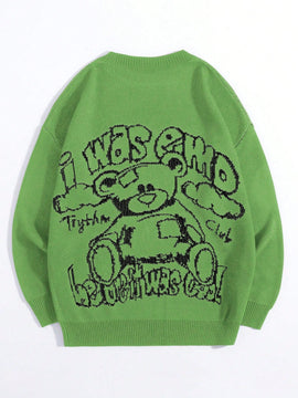 EZwear Sudadera De Manga Larga Y Patron De Oso De Dibujos Animados Y Eslogan De Corte Holgado