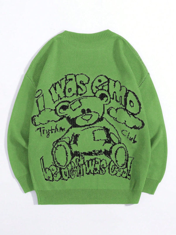 EZwear Sudadera De Manga Larga Y Patron De Oso De Dibujos Animados Y Eslogan De Corte Holgado