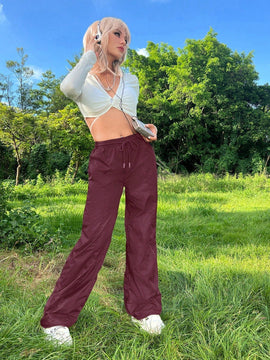 Pantalones plisados con cordon para mujer