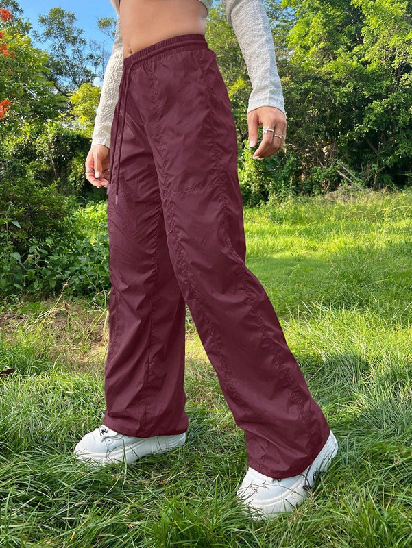 Pantalones plisados con cordon para mujer