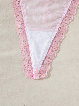 Conjunto De 3 piezas De Ropa Interior Femenina De Encaje Con Tanga Y Decoracion De Lazo