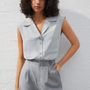 BIZwear Camisa Sin Mangas De Color Solido Para Mujer Con Cuello