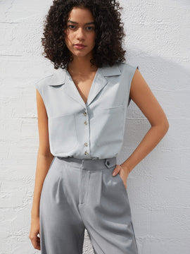 BIZwear Camisa Sin Mangas De Color Solido Para Mujer Con Cuello