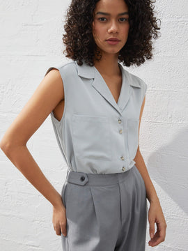 BIZwear Camisa Sin Mangas De Color Solido Para Mujer Con Cuello